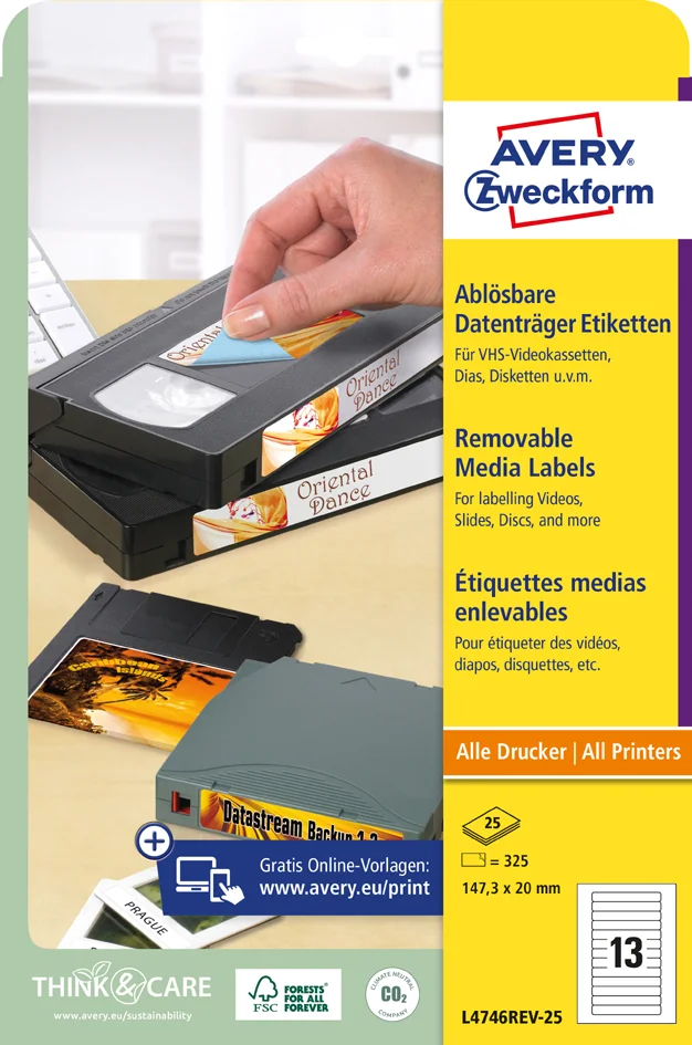AVERY Zweckform Etiquette Stick+Lift, 63,5 x 8,5 mm, blanc - OEM L6022REV-25