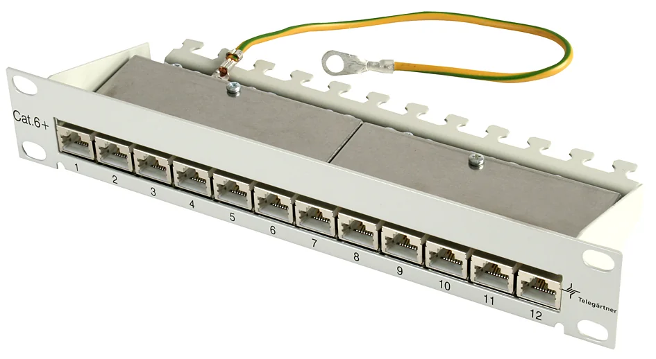 Telegartner - Panneau de brassage 10", Cat.6(prof) 1U, 12 RJ45