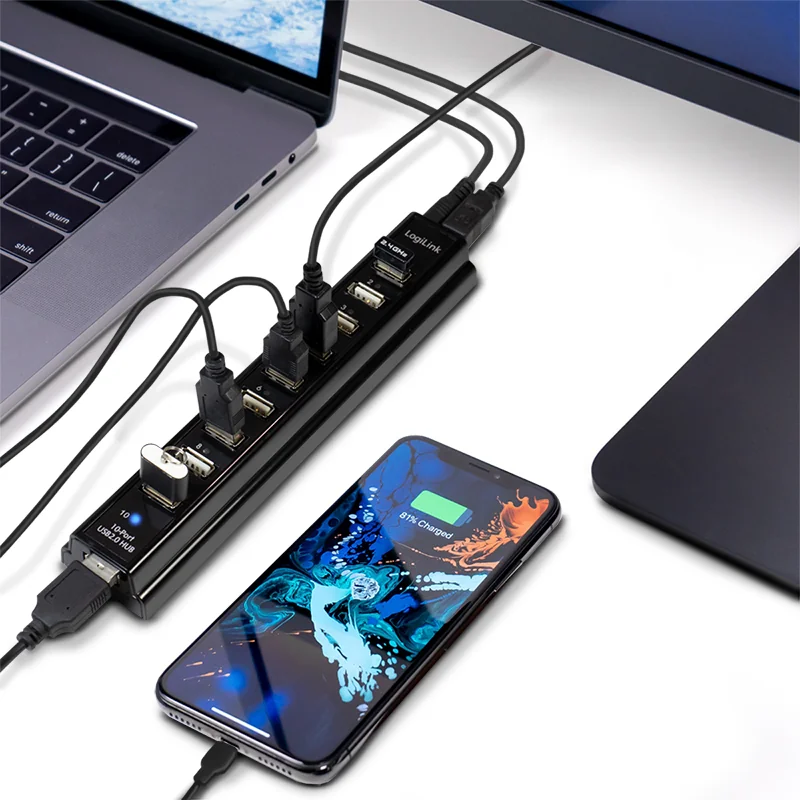LogiLink Hub USB 2.0 avec bloc d'alimentation, noir, 10