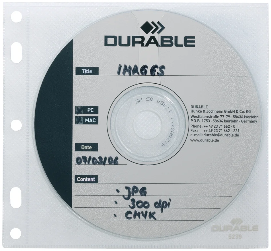 DURABLE Pochette CD-/DVD COVER FILE, PP, transparent - OEM 5239-19
