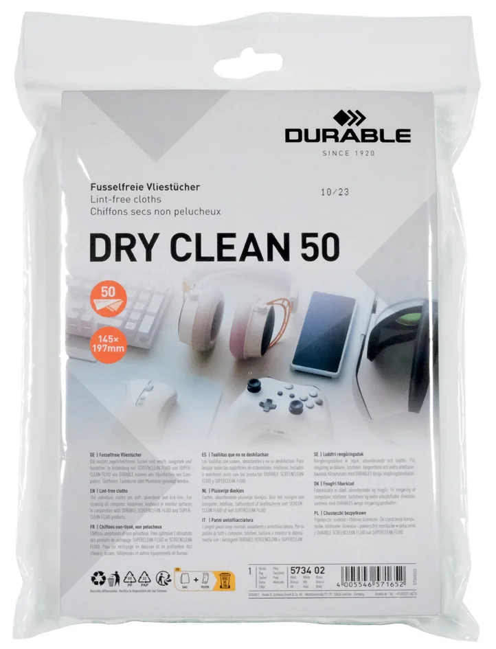DURABLE Lingettes DRY CLEAN 50 non-tissées, 145 x 197 mm - OEM 5734-02