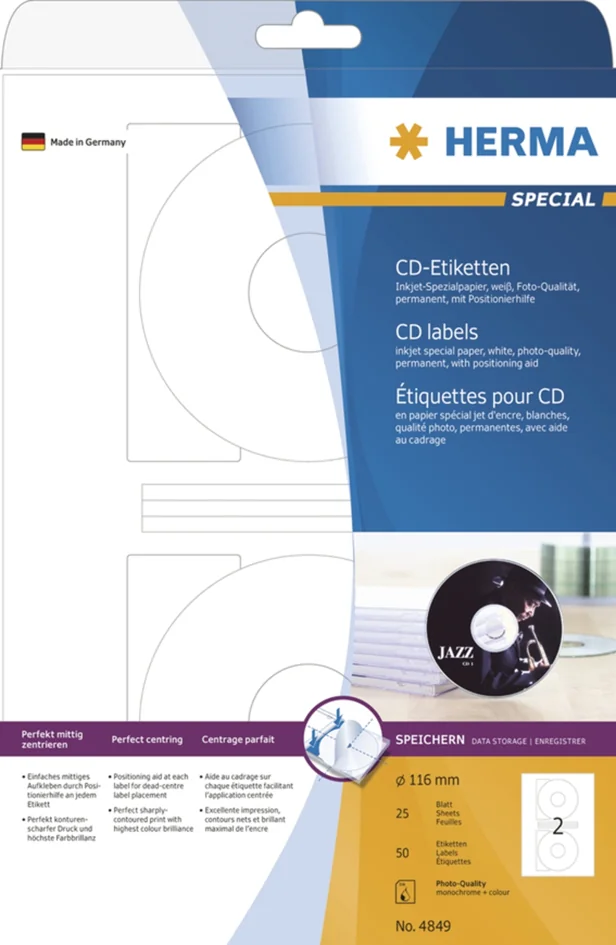 HERMA Etiquette CD/DVD Inkjet SPECIAL Maxi, diamètre: 116 mm - OEM 4850