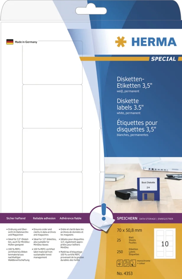 HERMA Etiquette pour disquettes 3,5' SPECIAL, 70 x 67,7 mm - OEM 4355