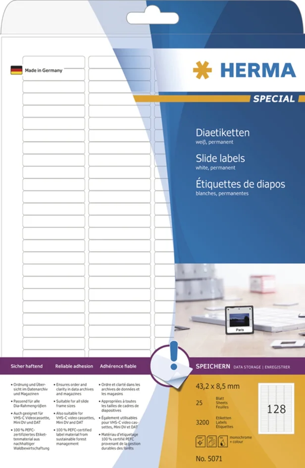 HERMA Etiquette de diapos SPECIAL, 43,2 x 8,5 mm, blanc - OEM 5071