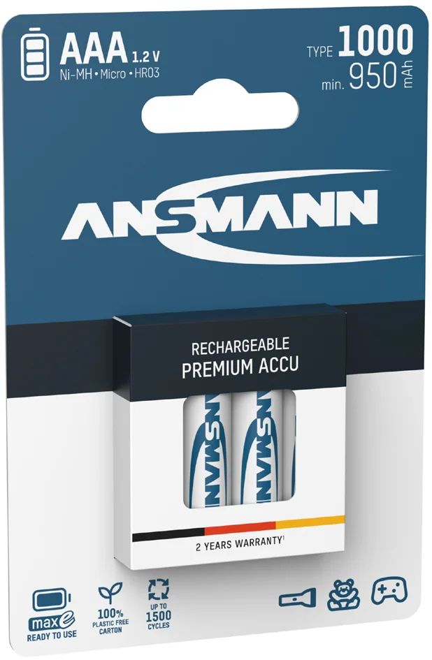 ANSMANN Pile rechargeable NiMH Premium, Micro AAA, 1.000 mAh