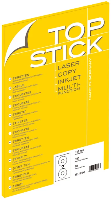 TOP STICK Etiquette CD/DVD, diamètre: 117 mm, blanc - OEM 8696