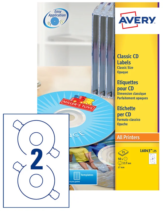 AVERY Etiquette CD Classique, diamètre: 117 mm, blanc - OEM L6043-25.FR