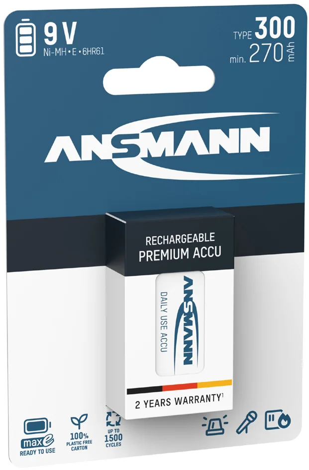 ANSMANN Pile rechargeable NiMH maxE, bloc E 9V, 300 mAh