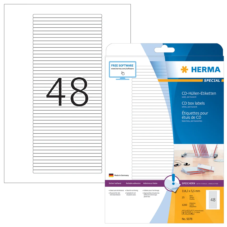 HERMA Etiquette pour étuis de CD SPECIAL, 114,3 x 5,5 mm - OEM 5078