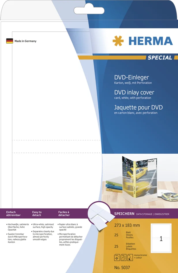 HERMA Jaquette DVD, pour étuis DVD, 183,0 x 273,0 mm, blanc - OEM 5037