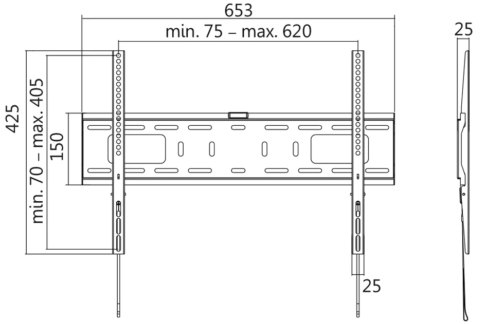 LogiLink Support mural pour TV, plat, pour 96,98 - 177,8 cm
