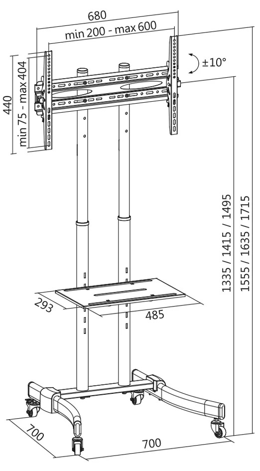 LogiLink Support pour téléviseur inclinable, pour 96,98 -