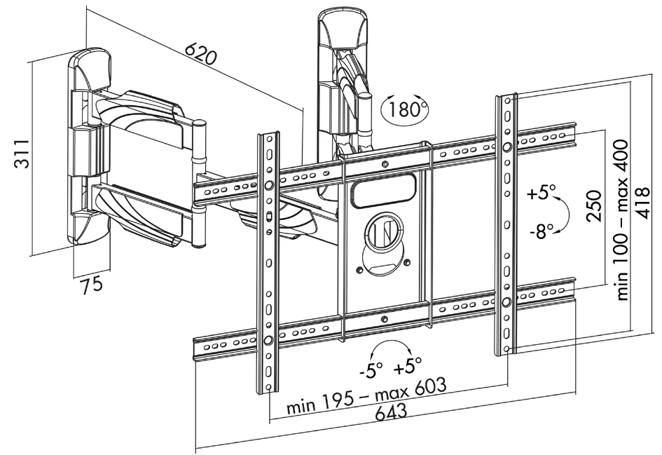 LogiLink Support mural de coin pour TV Full Motion,