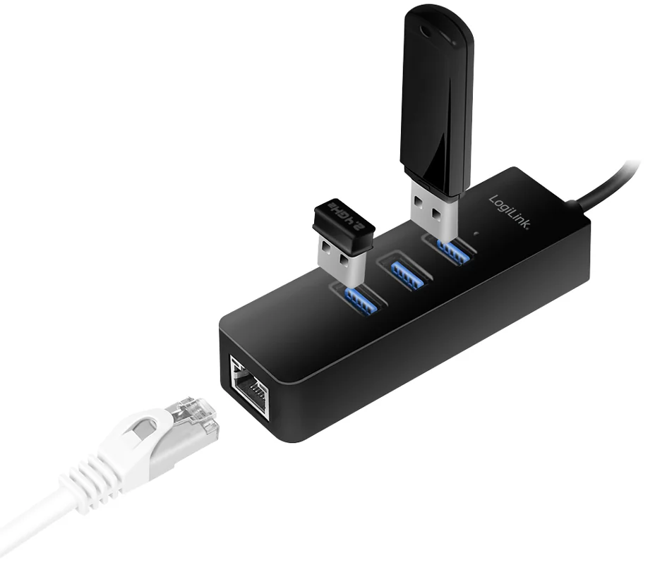 LogiLink Adaptateur USB 3.0 vers Gigabit, Hub USB 3 ports