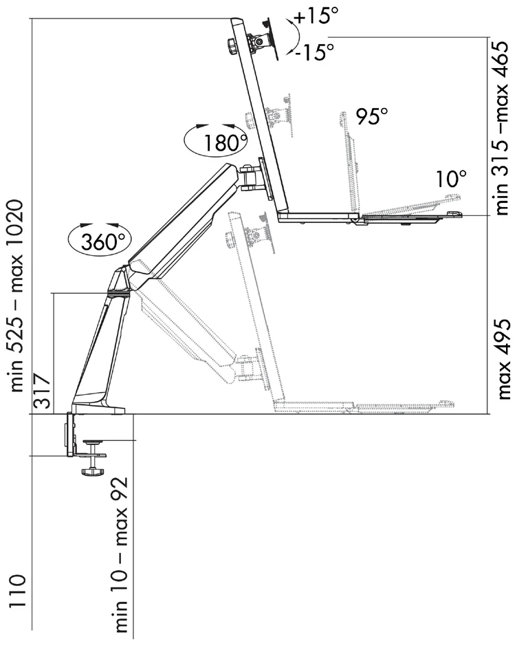 LogiLink Poste de travail assis-debout, pour 1 écran, argent - OEM BP0040