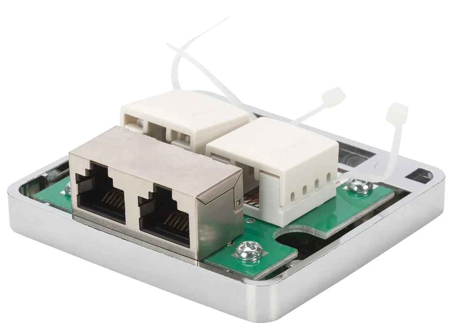 DIGITUS - Boîtier en saillie Cat.6, 2 x RJ45, blindé, argent
