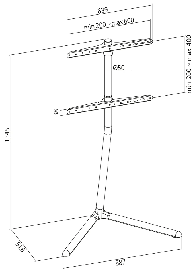 LogiLink Support pour téléviseur, 124,46 - 177,80 cm, noir