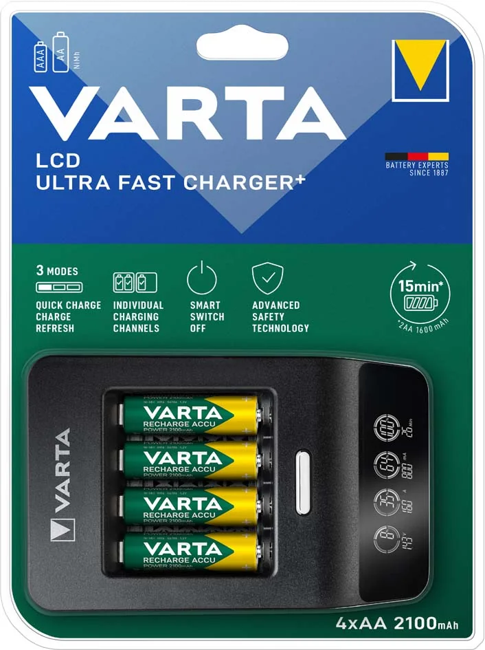 VARTA Chargeur LCD Ultra Fast Charger+, 4x piles Mignon incl
