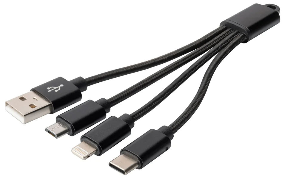 DIGITUS - Câble de charge 3-en-1, USB A-Lightning + Micro USB