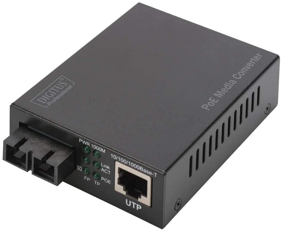 DIGITUS Convertisseur média Gigabit PoE, RJ45/SC, multimode