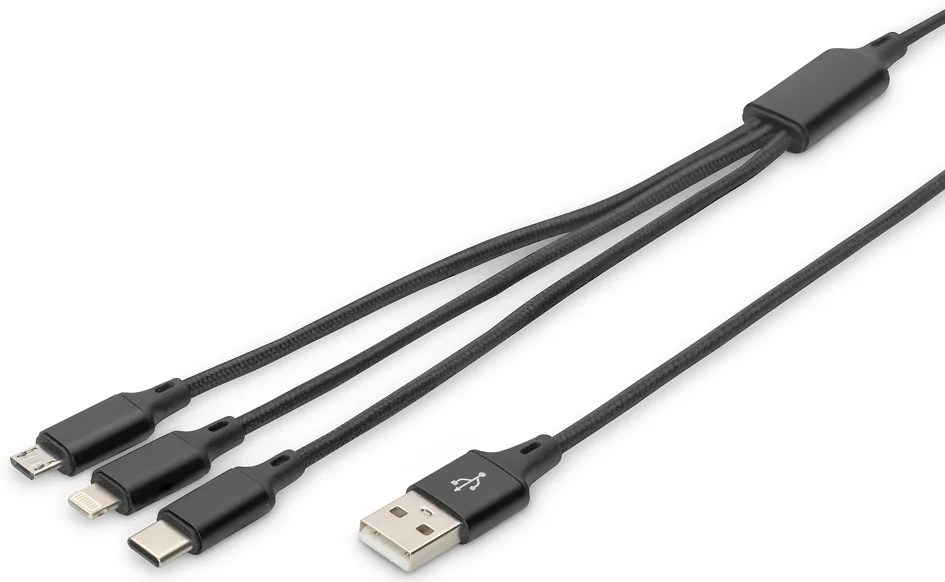 DIGITUS - Câble de charge 3-en-1, USB A-Lightning + Micro USB
