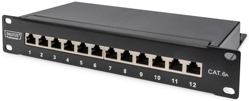 DIGITUS Panneau de brassage 10" Cat.6A, blindé, 12 ports, 1U