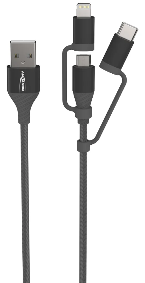 ANSMANN Câble 3en1 de charge & de données, Lightning/USB-C/ - OEM 1700-0136