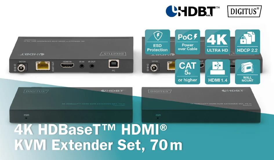 DIGITUS Kit d'extension KVM HDMI 4K HDBaseT, 70 m, noir - OEM DS-55512 5 DIGITUS Kit d'extension KVM HDMI 4K HDBaseT, 70 m, noir - OEM DS-55512 – Image 5