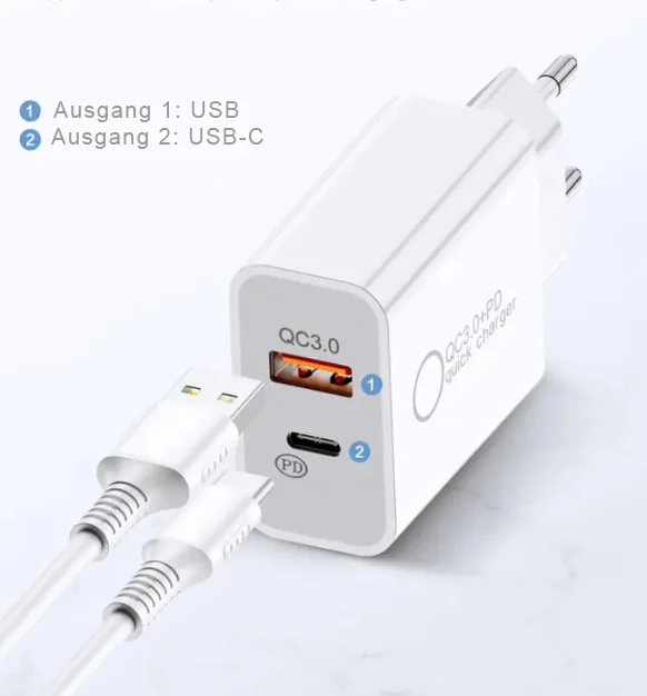 IWH Chargeur secteur USB-C, 1 USB-A / 1 USB-C, 30 W, noir - OEM 019059