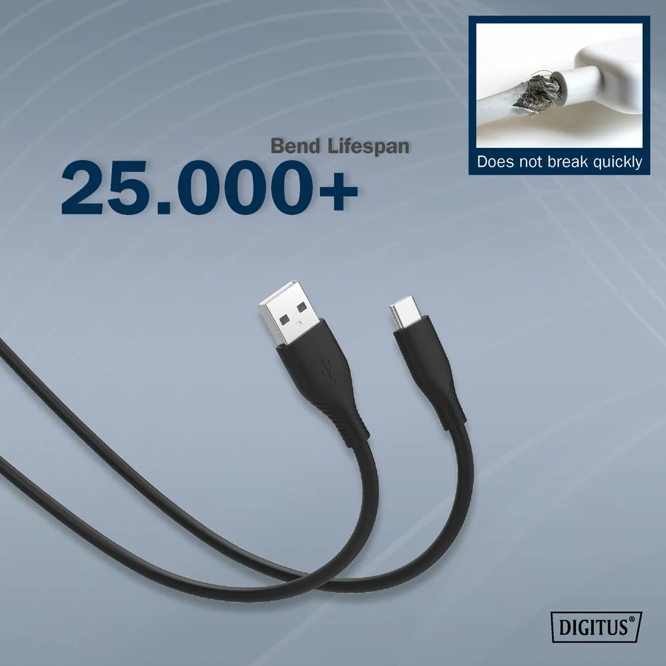 DIGITUS Câble USB 2.0 silicone, USB-C - USB-A, 0,5 m, noir - OEM AK-300340-005-S 4 DIGITUS Câble USB 2.0 silicone, USB-C - USB-A, 0,5 m, noir - OEM AK-300340-005-S - Afbeelding 4