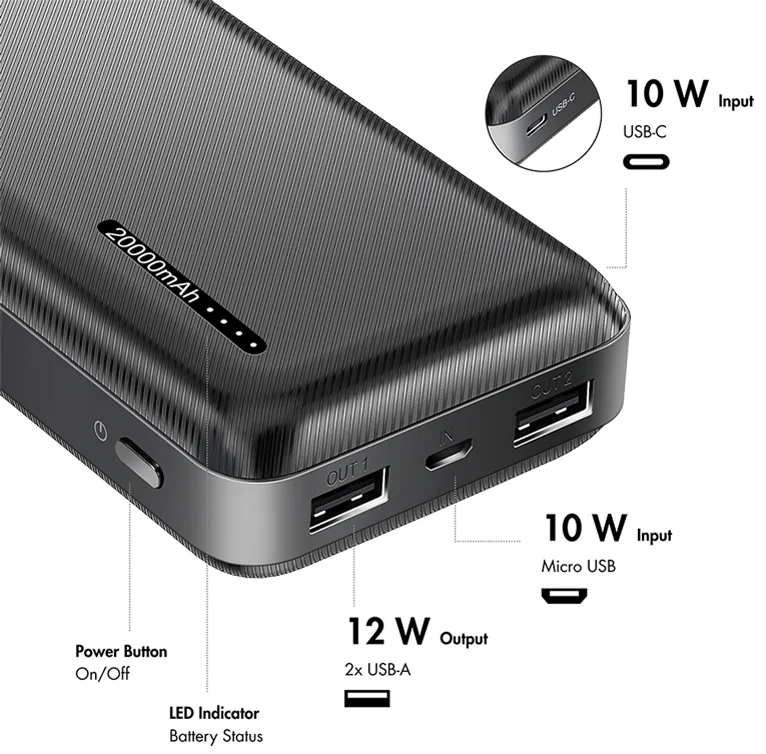 LogiLink Powerbank 20.000 mAh, 2x USB-A, 1x USB-C, blanc - OEM PA0323W
