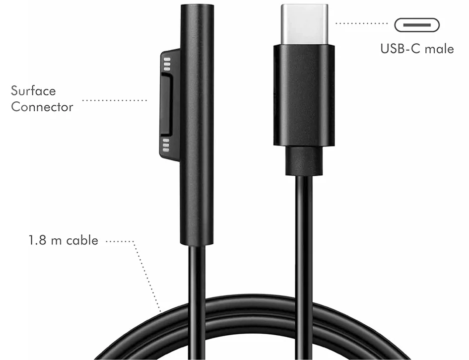 LogiLink Cordon de charge USB-C - Microsoft Surface, noir - OEM PA0342