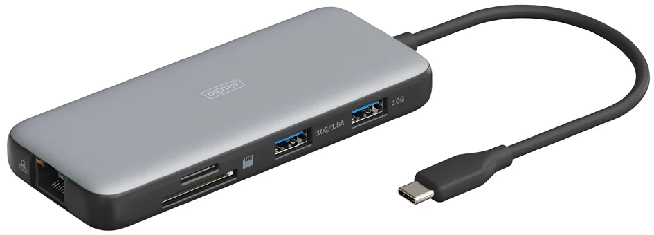 DIGITUS Station d'accueil USB-C, 8 ports, gris/noir - OEM DA-70915