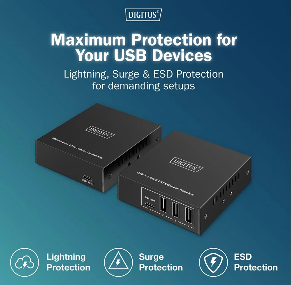 DIGITUS Extenseur USB 3.2 Gen1, 5 Gbps, 4 ports, noir - OEM DA-73121 6 DIGITUS Extenseur USB 3.2 Gen1, 5 Gbps, 4 ports, noir - OEM DA-73121 - Afbeelding 6