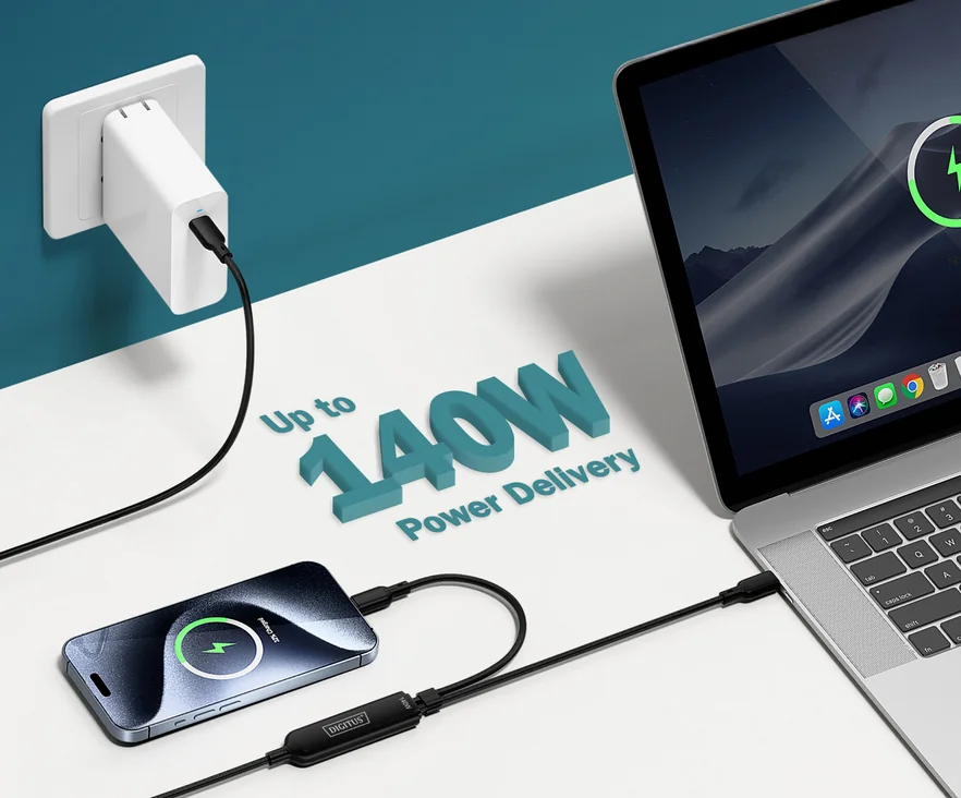 DIGITUS Câble de charge USB-C 2 en 1, 140 W, 1,8 m, noir - OEM AK-300170-018-S