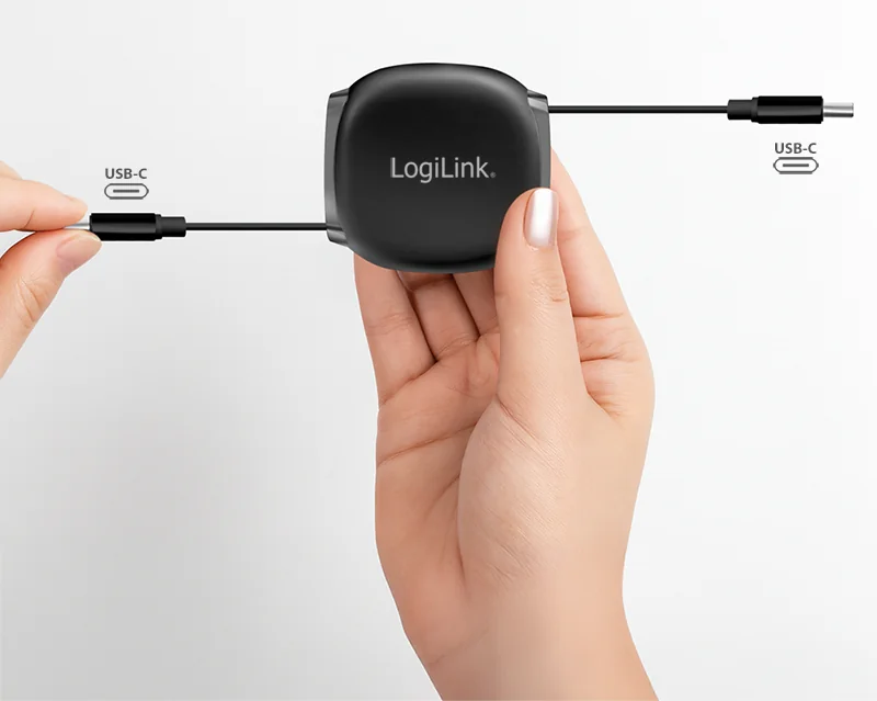 LogiLink Câble USB 2.0, USB-C - USB-C, rétractable, noir - OEM CU0500