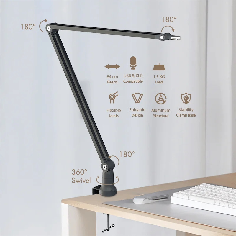 LogiLink Pied de micro, longeur du bras: 840 mm max., noir - OEM AA0184