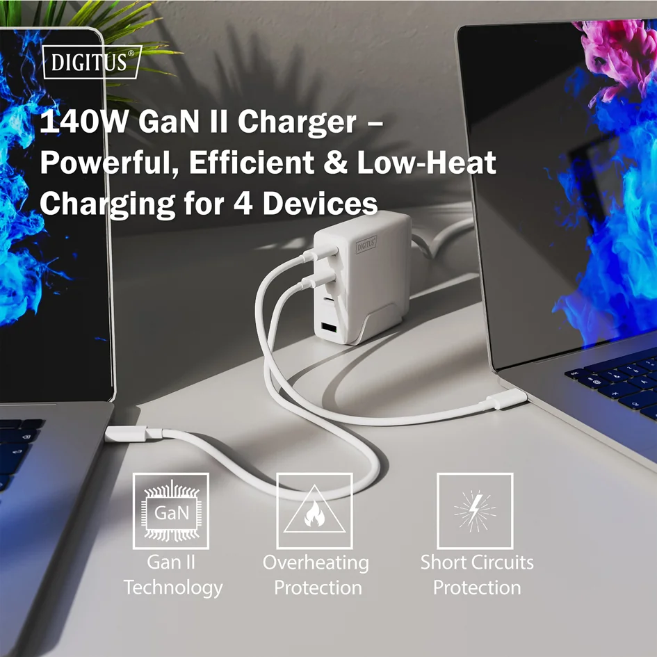 DIGITUS Chargeur secteur USB GaN, 3x USB-C / 1x USB-A, 140 W - OEM DA-10305