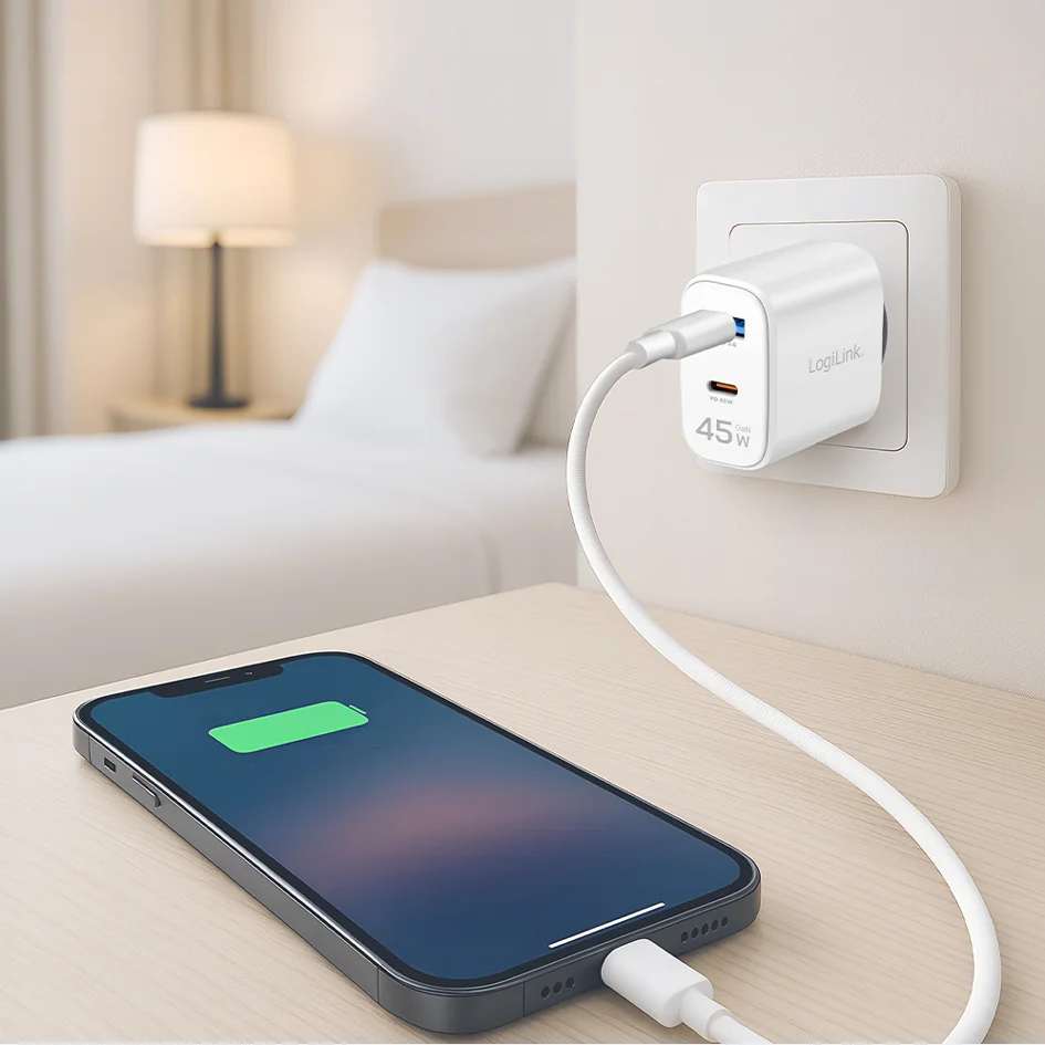 LogiLink Chargeur USB, 1x USB-C (PD), 1x USB-A (QC), 45 W - OEM PA0410