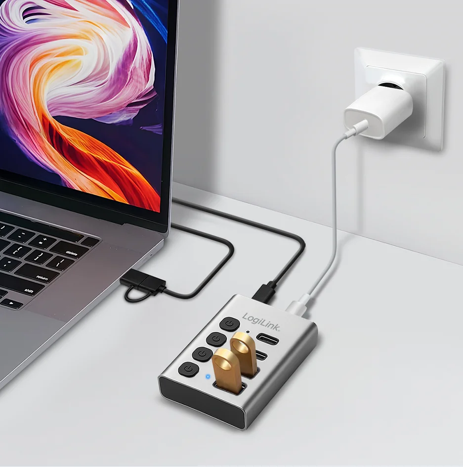 LogiLink Hub USB 3.2, 4 ports, interrupteurs on/off, argent - OEM UA0446 2 LogiLink Hub USB 3.2, 4 ports, interrupteurs on/off, argent - OEM UA0446 – Image 2