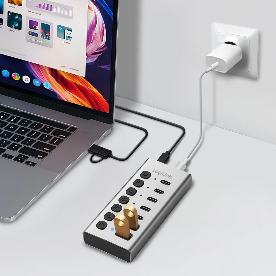LogiLink Hub USB 3.2, 7 ports, interrupteurs on/off, argent - OEM UA0447 2 LogiLink Hub USB 3.2, 7 ports, interrupteurs on/off, argent - OEM UA0447 – Image 2