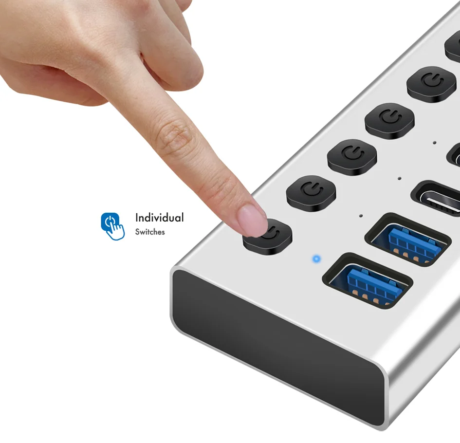 LogiLink Hub USB 3.2, 7 ports, interrupteurs on/off, argent - OEM UA0447 3 LogiLink Hub USB 3.2, 7 ports, interrupteurs on/off, argent - OEM UA0447 – Image 3