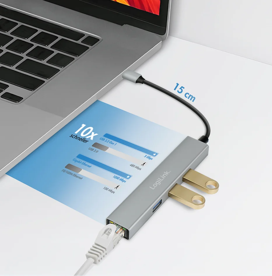 LogiLink Hub USB 3.2 Gen1, 4 ports, boîtier aluminium, gris - OEM UA0461