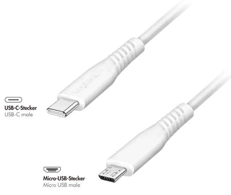 LogiLink Câble USB 2.0, USB-C - micro USB-B, 2,0 m, blanc - OEM CU0244