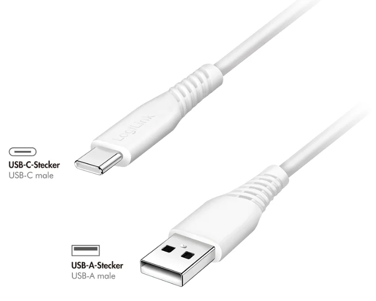 LogiLink Câble USB 2.0, USB-A - USB-C, 0,3 m, blanc - OEM CU0250